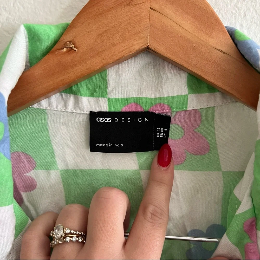 ASOS Checkered Floral Pajama Shirt Sz 8